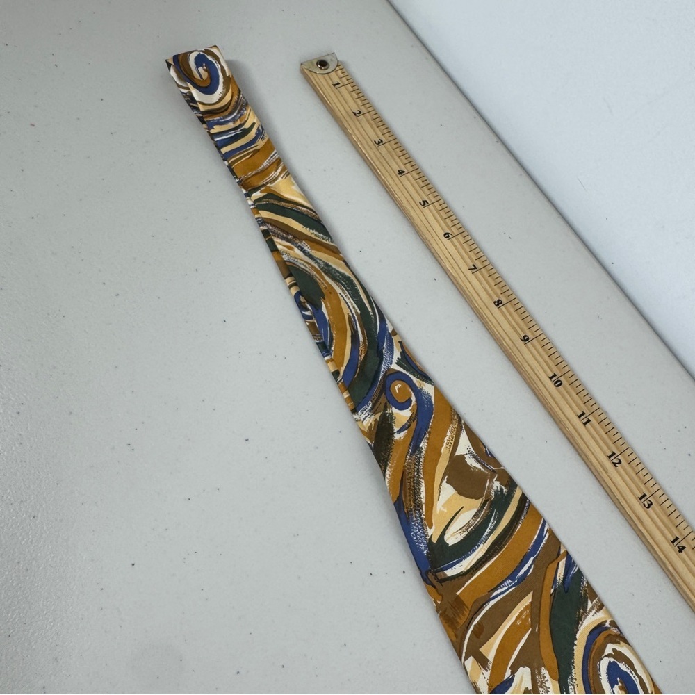 Lavatelli Silk Abstract Patterned Men's Tie Swirl Brown Blue Vintage Designer - Picture 14 of 15